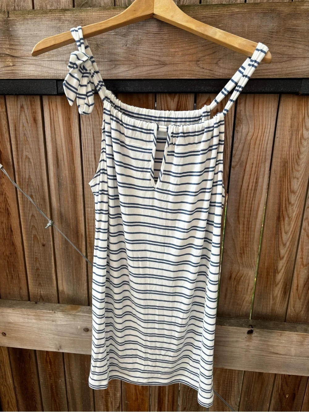 CAbi White Tank Top with Blue Stripes